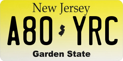 NJ license plate A80YRC