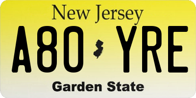 NJ license plate A80YRE