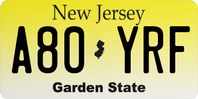 NJ license plate A80YRF