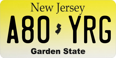 NJ license plate A80YRG
