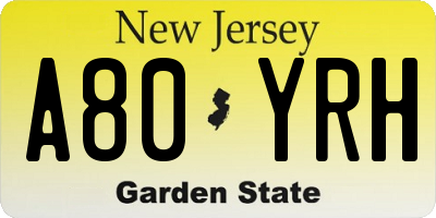 NJ license plate A80YRH