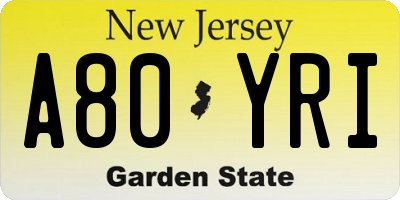 NJ license plate A80YRI