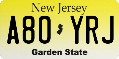 NJ license plate A80YRJ