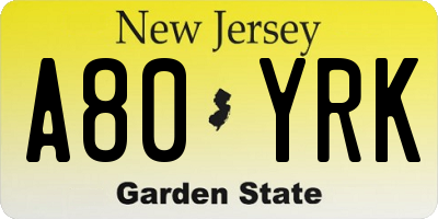 NJ license plate A80YRK
