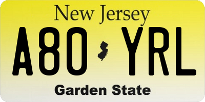 NJ license plate A80YRL