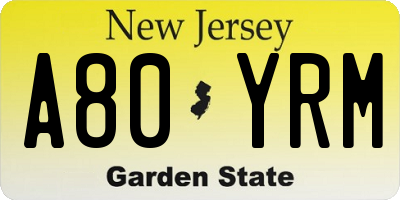 NJ license plate A80YRM