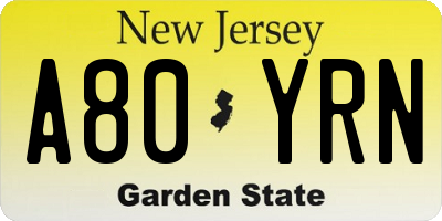 NJ license plate A80YRN