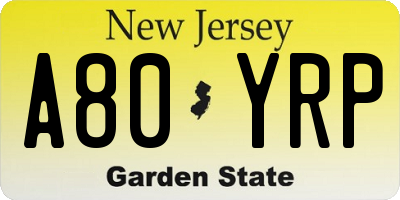 NJ license plate A80YRP