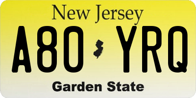 NJ license plate A80YRQ