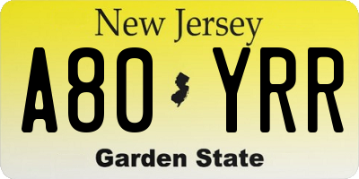 NJ license plate A80YRR