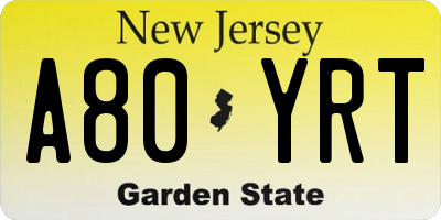 NJ license plate A80YRT