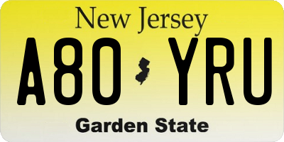 NJ license plate A80YRU