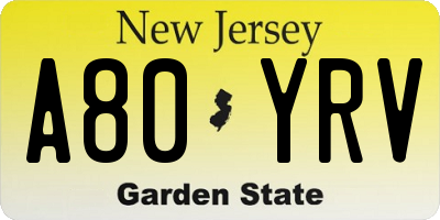 NJ license plate A80YRV