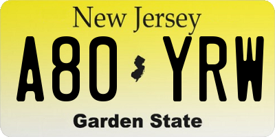NJ license plate A80YRW