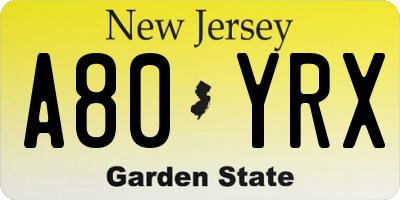 NJ license plate A80YRX