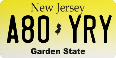 NJ license plate A80YRY