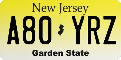 NJ license plate A80YRZ