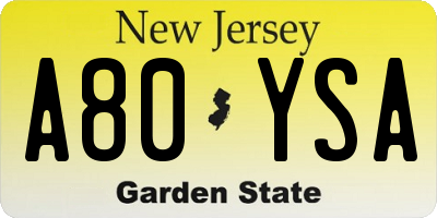 NJ license plate A80YSA