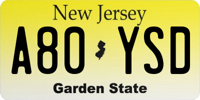 NJ license plate A80YSD