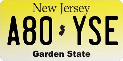 NJ license plate A80YSE