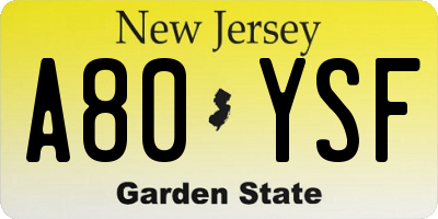 NJ license plate A80YSF