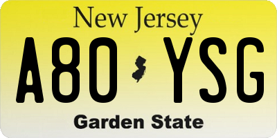 NJ license plate A80YSG