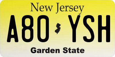 NJ license plate A80YSH