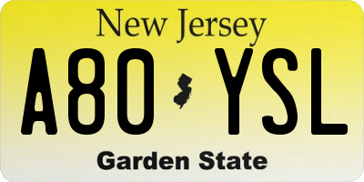 NJ license plate A80YSL