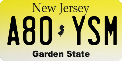 NJ license plate A80YSM