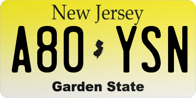 NJ license plate A80YSN