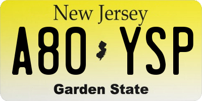 NJ license plate A80YSP
