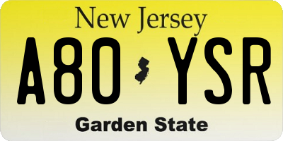NJ license plate A80YSR