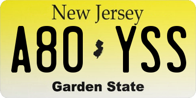 NJ license plate A80YSS