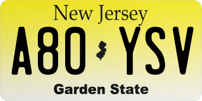 NJ license plate A80YSV