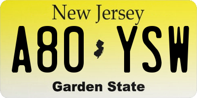 NJ license plate A80YSW