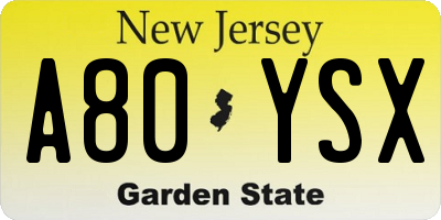 NJ license plate A80YSX