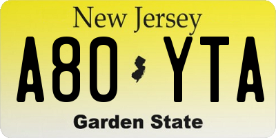 NJ license plate A80YTA