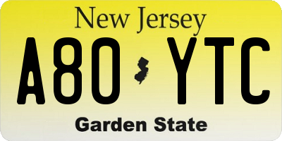 NJ license plate A80YTC