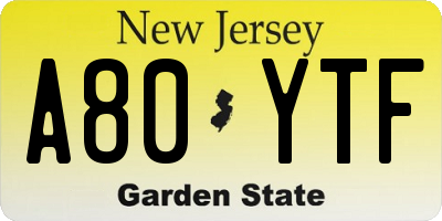 NJ license plate A80YTF