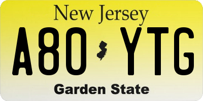 NJ license plate A80YTG