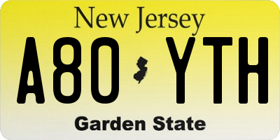 NJ license plate A80YTH