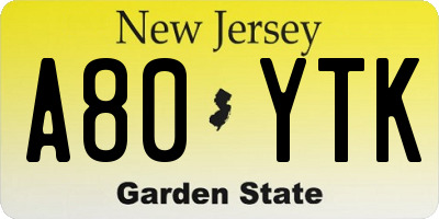 NJ license plate A80YTK