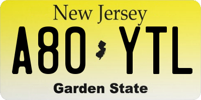 NJ license plate A80YTL