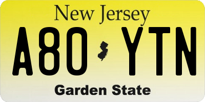NJ license plate A80YTN