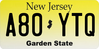 NJ license plate A80YTQ