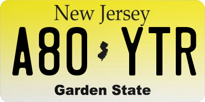 NJ license plate A80YTR