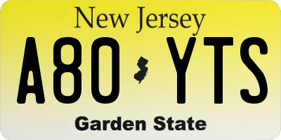 NJ license plate A80YTS