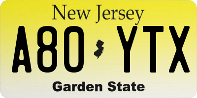 NJ license plate A80YTX