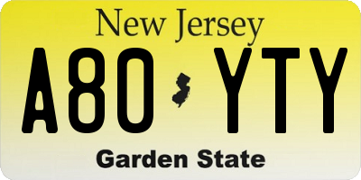 NJ license plate A80YTY