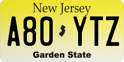 NJ license plate A80YTZ